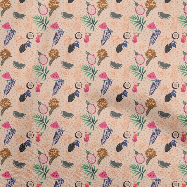 oneOone Polyester Spandex Peach Fabric Lemon With Leaf Craft Projects Decor Fabric Printed By The Yard 56 Inch Wide