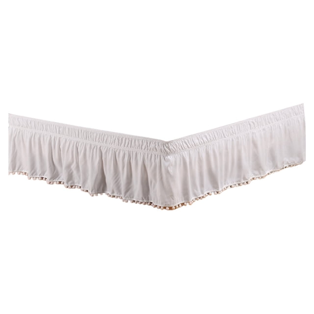 Elastic Pleated Bed Skirt with Pompom Hem - Slip-Resistant, Machine Washable, Fits Mattresses 15-30cm Thick