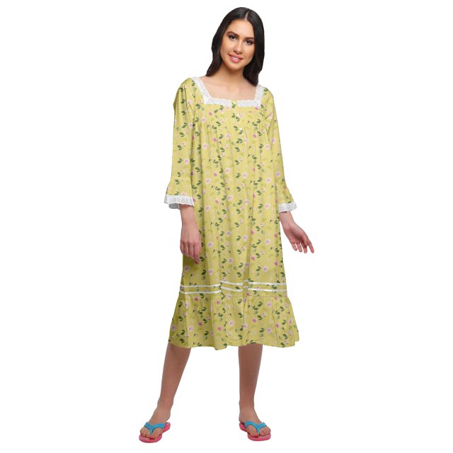 Moomaya Chemise de Nuit Évasée en Coton pour Femmes