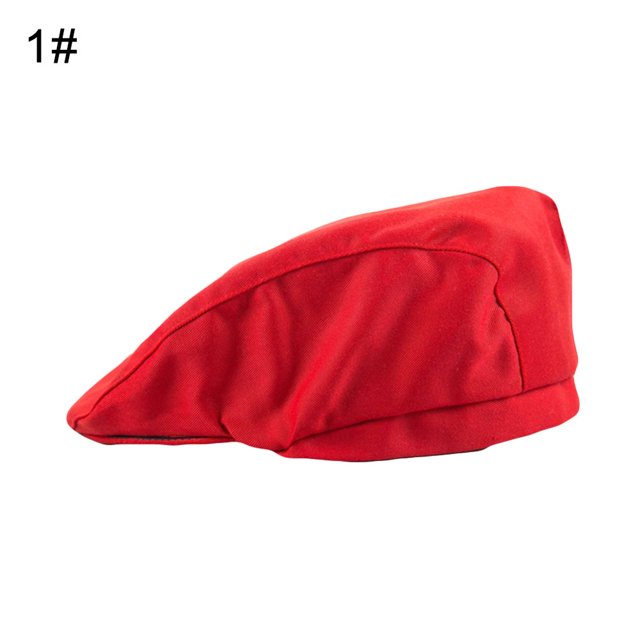 Unisex Beret Geometric Pattern Duck Mouth Style Men Women Pure Color Short Brim Chef Hat for Baker