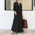 thumbnail image 1 of Bramtres Robes Maxi, Robes de Vacances, Robe Chemise Longue Décontractée pour Femme en Coton et Lin à Boutons avec Poches, Longues Robes, Robe à Manches Longues, Robes Modestes, Robe Noire, TTG, 1 of 4