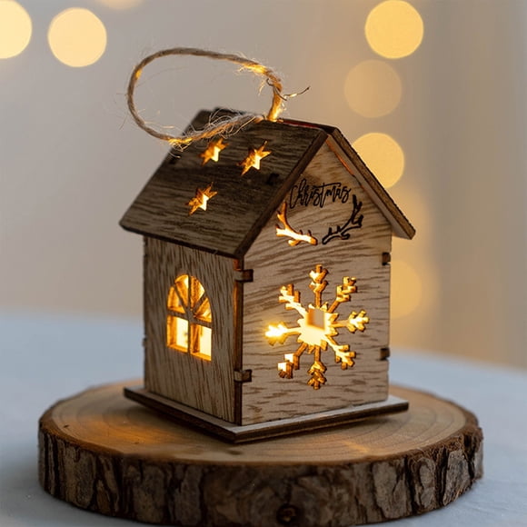Meitianfacai Christmas Decorations Clearance Christmas Glowing Wooden House Pendant Creatives Christmas Tree Decoration Snowman Elks Snowflake House Lighting Christmas Decorations