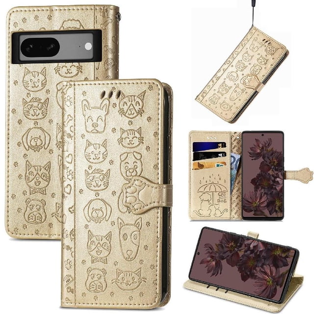 Flip Case for FOXDOCK Google Pixel 7 ,Catand Dog Embossed PU Leather Flip Cover with Card Slots,Stand