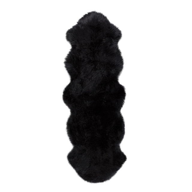 NEW ZEALAND Tapis DOUBLE en Peau de Mouton/coureur 2 Pieds X 6 Pieds Noir, un long Tapis de Forme Irrégulière avec un Poil Ultra Épais de 2,5 Pouces Fabriqué à Partir de Laine de Peau de Mouton NEW ZEALAND 100 % Naturelle, Doté d'Un Endos en Microsuède Doux pour Empêcher le Glissement, Idéal pour Ajouter Chaleur et Confort à l'Intérieur.