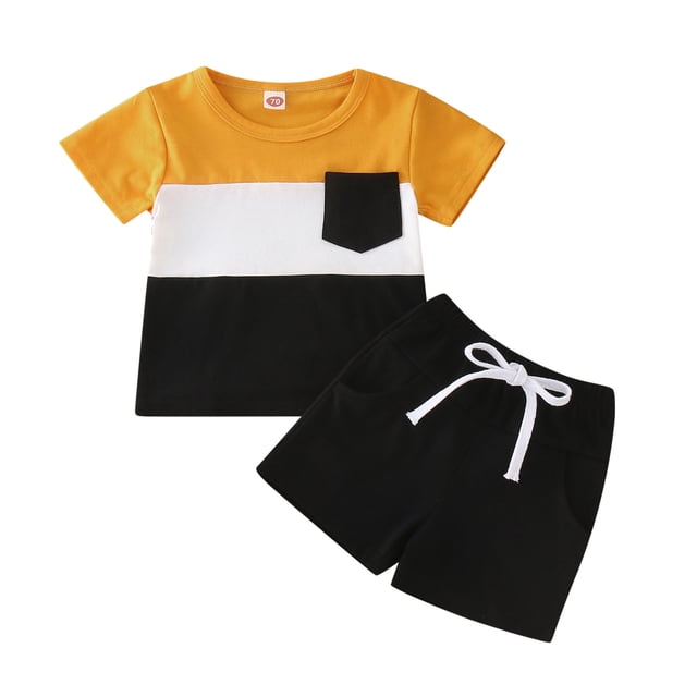 Sunnyoo Boys Clothing Set Patchwork Color Short Sleeve Pocket T Shirt Shorts Tracksuit Set