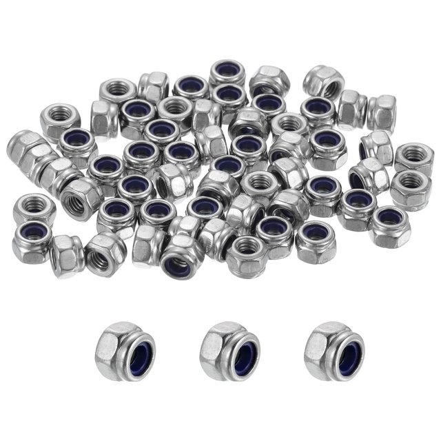50 Pcs Écrous de Verrouillage M3x0.5mm, Insert en Nylon Inoxydable 316 Autobloquant