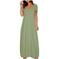 thumbnail image 1 of Annhoo Robes d'Été Grande Taille pour Femmes Col Rond Manches Courtes Robe Maxi Décontractée Ample Couleur Unie Longue Robe, 1 of 5
