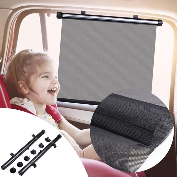2-Pack Retractable Car Window Shades for Side Windows, UV Blocking Mesh Sun Shade with Suction Cups – Adjustable Length for Baby Pet Sun Protection in SUV Sedan