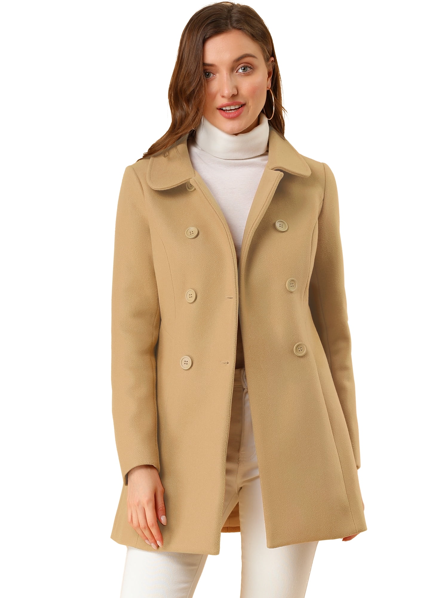 INSPIRE CHIC Manteau Mi-Long à Double Boutonnage pour Femme à Col Rabattu