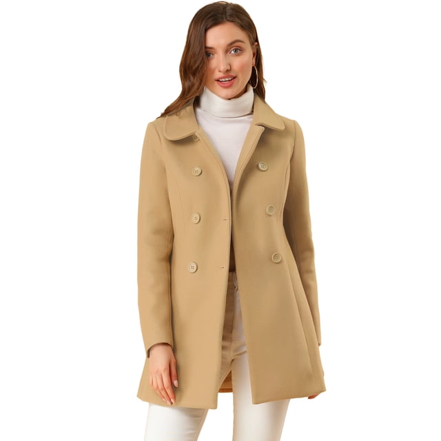 INSPIRE CHIC Women's Turn Down Collar Double Breasted Mid Length Overcoat