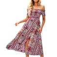 thumbnail image 3 of ANGGREK One Piece Off Shoulder Dress, Off Shoulder Slit Long Dress Floral Printed For Daily Life, 3 of 5