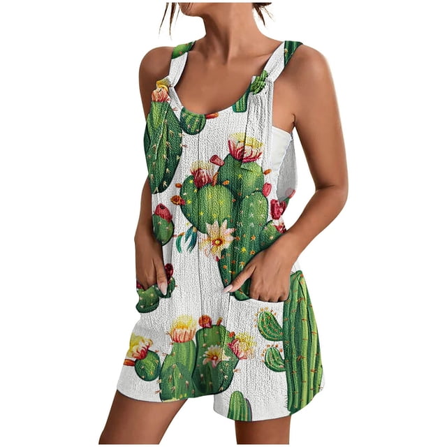 IROINID Femmes Imprimé Shorts Combinaisons, Femmes Été Confortable Bretelles Décontractée Impression Shorts Poche Combinaison Short Jaune L