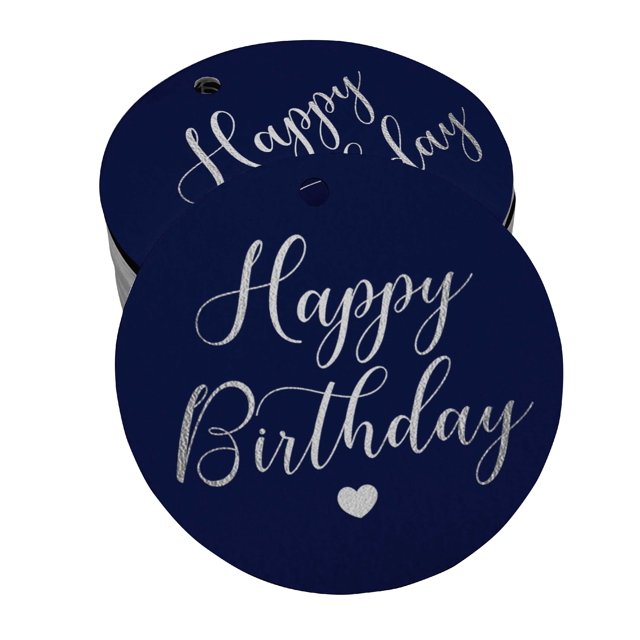 Inkdotpot 100 - Pack Happy Birthday Favor Paper Tag Craft Real Silver Foil Hang Tag