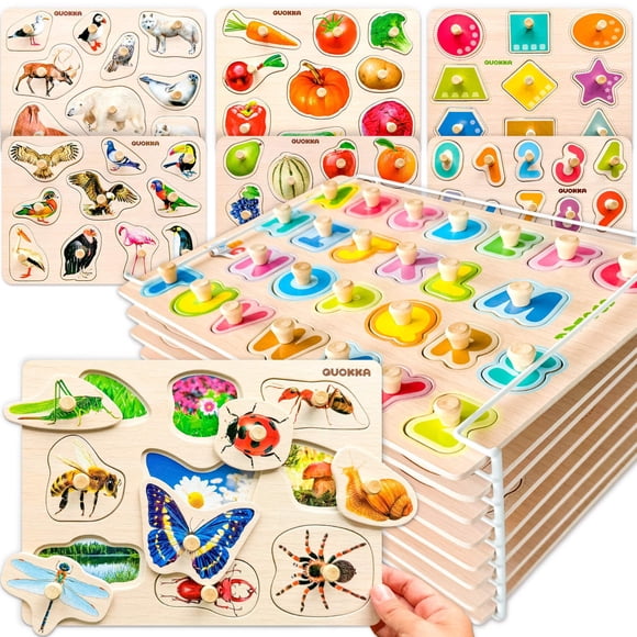 Quokka Casse-Têtes en Bois pour Tout-Petits 1 3 avec Support - Lot de 8 ABC, Chiffres et Animaux - Jeu de Casse-Tête Éducatif