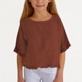 thumbnail image 2 of biudgviw Girls' Cotton Linen Tops Ruffle Half Sleeve Crew Neck Solid Color Loose Tee Shirts Summer Casual Blouses, 2 of 7