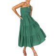 thumbnail image 1 of Femmes Robe Longue Swing Plissé Midi Parti Danse Plage Bureau de Vacances Adolescents Mode Vêtements d'Été Vert XL, 1 of 8