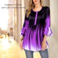 thumbnail image 4 of Maoww Gradient Color T Shirt Women Round Collar Tee Casual Button Round Collar Ruffle Sleeve Blouse Swing Loose Top, 4 of 5
