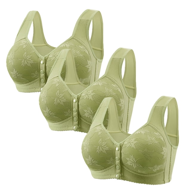 Timegard 3pc Front Closure Bras for Women Plus Size Wirefree Full Coverage Comfort Everyday Bralette