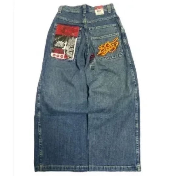 Y2K Jeans Amples pour Hommes JNCO Hip-Hop Brodés Jeans vintage de Haute Qualité Harajuku Mode Urbaine Goth Hommes Femmes Jeans Décontractés à Jambe Grand
