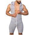 thumbnail image 2 of Mens Drawstring Elastic Solid Color Hooded Outer Wear Sports Sexy Jumpsuit, 2 of 8