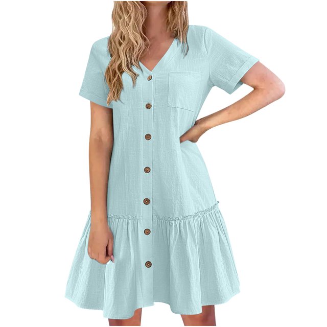 Robes pour Femmes 2024 Été Surdimensionné Vacances Couleur Unie Manches Courtes Fête Plage Robe 50 % de Réduction!