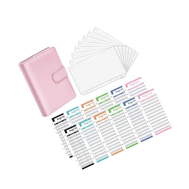 fastboy PU Leather Notebook Binder Clear Binder Pockets Budget Envelope Pink