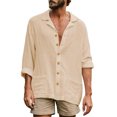thumbnail image 1 of Kmbangi Men Long Sleeve Shirts Solid Color Loose Casual Button down Tops with Pockets Spring Clothes for Beach Streetwear, 1 of 7