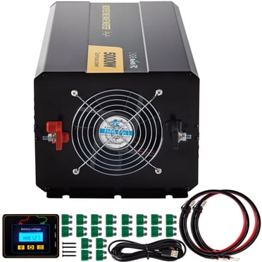 KFFKFF Power Inverter, 5000W Altered Wave Device, 12V DC to 110V AC Car Converter, equipped with LCD Display, Remote Access, LED Illumination, and GFCI Outlets for Recreational Vehicles, Lorries