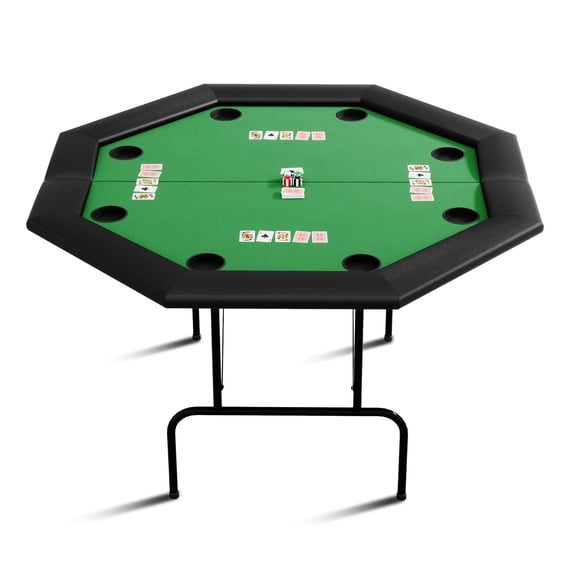Octagon Poker Table with Collapsible Legs, Poker Table Foldable w/Cup Holders, 8 Players Octagon GamingTable for Blackjack, Club, Family Games