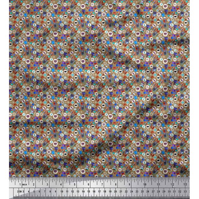 Soimoi Rayon Fabric Scientific Lab Equipments Education Theme Printed Craft Fabric by The Yard 56 Inch Wide