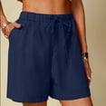 thumbnail image 2 of VEKDONE Summer Cotton Linen Shorts for Women Elastic High Waisted Wide Leg Pants Summer Loose Fit Drawstring Short Pants Solid Color Half Pant with Pockets, 2 of 6
