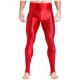 thumbnail image 1 of YUUMIN Men's Shiny Compression Pants Oil Glossy Stretchy Workout Sports Base Layer Trousers Red A XL, 1 of 6