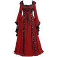 thumbnail image 1 of Robe de Bal Princesse Rétro en Dentelle à Manches Évasées pour Femmes, Robes Gothiques, Robe en Dentelle Médiévale Renaissance Victorienne, Robe Maxi, Costume d'Halloween, Rouge, m, 1 of 3