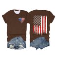 thumbnail image 2 of Hauts pour Femmes Jour de l'Indépendance Drapeau Col Rond Imprimé Lettre Manches Courtes T-Shirts pour Femmes Marron TTG, 2 of 4