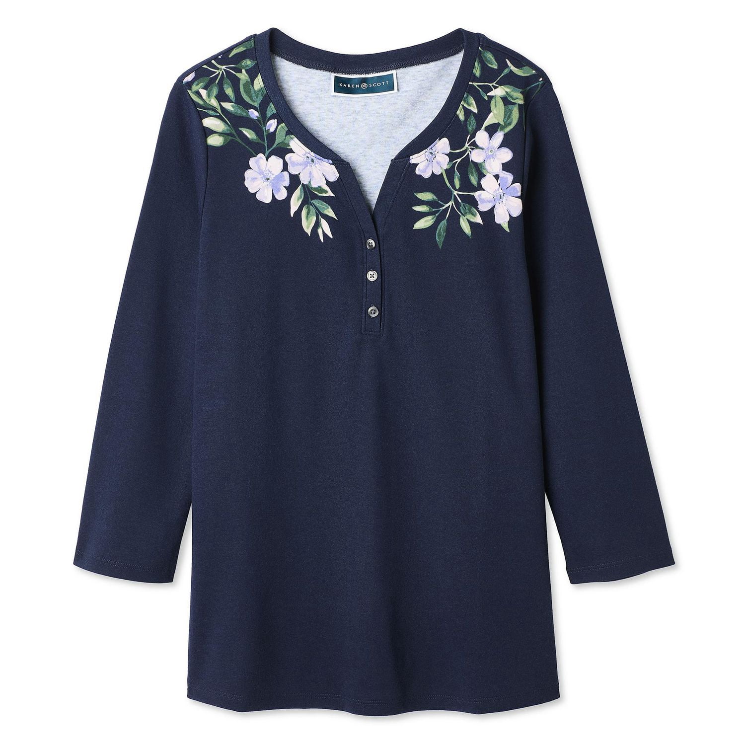 Karen Scott Women's Henley Printed T-Shirt
