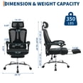 thumbnail image 3 of High Back Ergonomic Office Chair with Adjustable Headrest and Lumbar Support, Mesh Back & Retractable Footrest – Executive Desk Chair with Wheels for Home Office, Black, 3 of 9