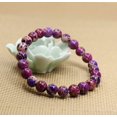 thumbnail image 3 of Purple Sea Sediment Jasper Handmade Gemstone 8mm Round Beads Elastic Bracelet 7" Unisex, 3 of 4