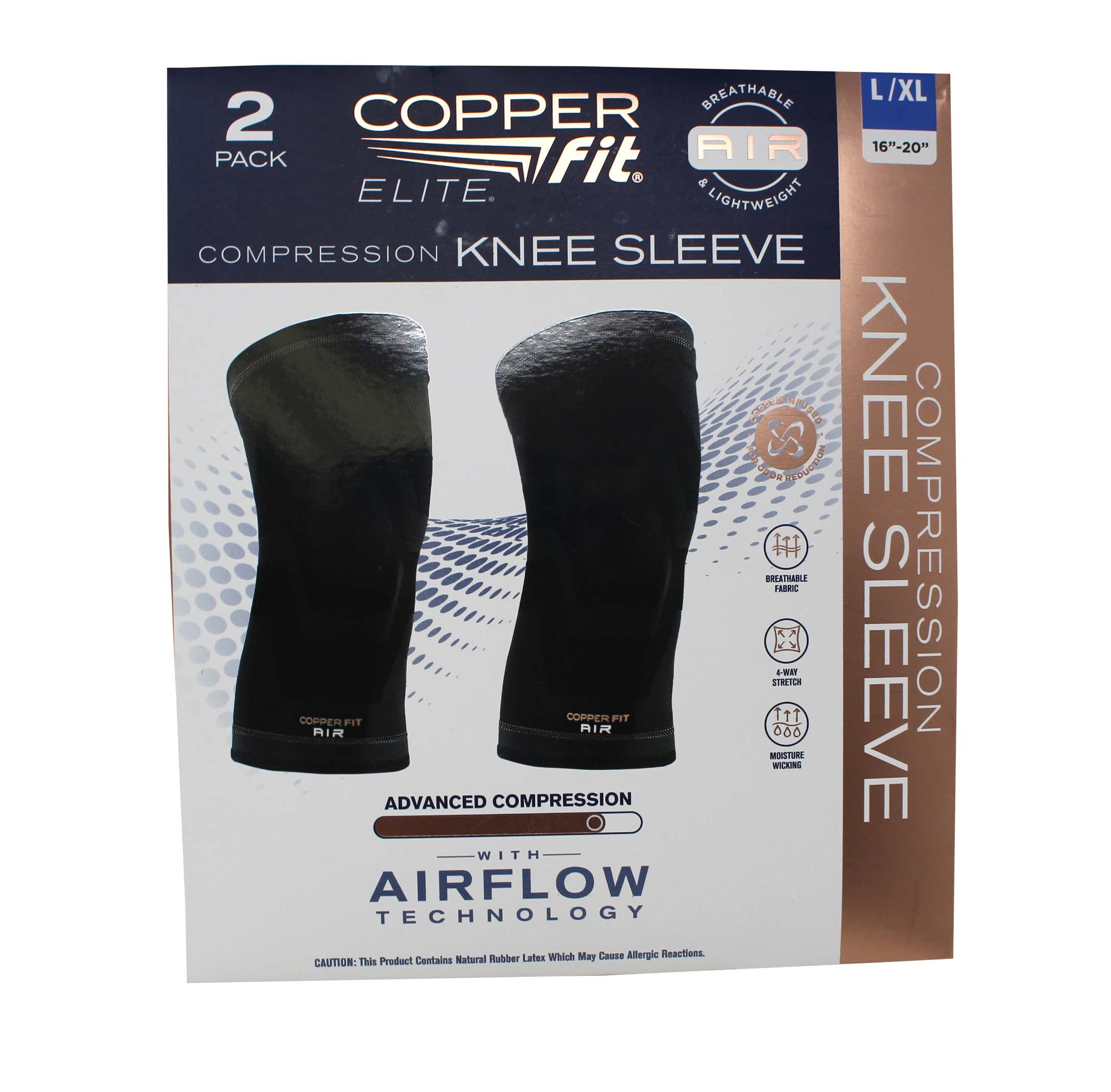 Copper Fit Elite Compression Knee Sleeve with Airflow Technology (L/XL) 2 Pack