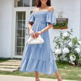 thumbnail image 3 of AherBiu Summer Beach Dress for Women Smocked Square Neck Short Sleeve Tiered Ruffle Flowy Boho Dresses, 3 of 6