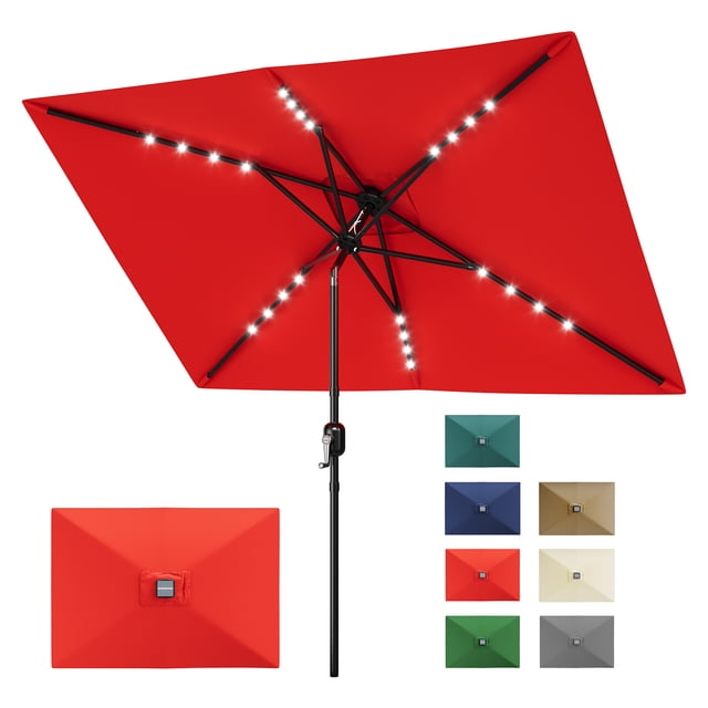 Garvee 10' x 6.5' Solar Patio Umbrella,Table Umbrella ,Crank & Push Button Tilt, 6 Sturdy Ribs, Red