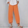 thumbnail image 2 of Timegard Plus Size Pants for Women Elastic Waist Solid Color Comfy Fall Casual Crop Pants with Pockets, 2 of 5