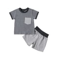 thumbnail image 1 of Plebaso Baby Girls Boys Solid Color Patchwork Short-sleeved Round Neck Tops Shorts Two-Piece Set Kids Summer Clothes, 1 of 7