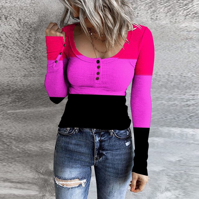 Birdeem T-Shirt Décontracté à Manches Longues pour Femmes, Col Rond, Boutons Imprimés, Blouse
