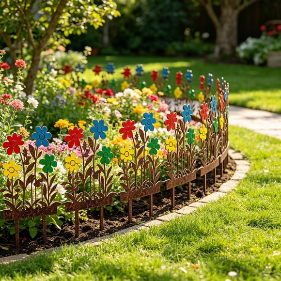 Garden Fence Barrier, TOUMENY Rustproof Metal Decorative Fence Panels, Anti-Dig Pet Barrier for Yard Lawn Outdoor, 30x20cm Wrought Iron Garden Fence for Flower Bed