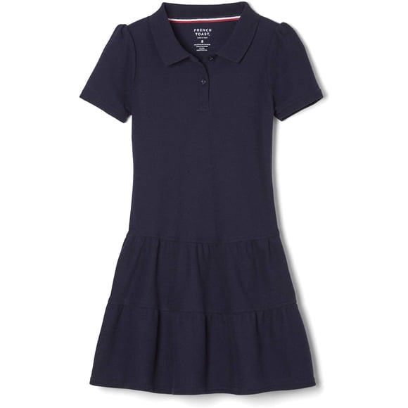 French Toast Girls Ruffled Pique Polo Dress, Navy, X-Small/4/5,Little Girls
