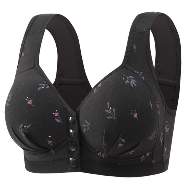 Bocqde Women's Front Button Closure Bralettes Solid Color Soft Support Full Coverage Bras Breathable Wirefree Gathering Underwear Daily Bras