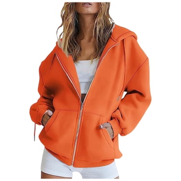 2025 Women's Hoodies & Sweatshirts Womens Casual Solid Long Full Zip Hoodie Women Sleeve Zipper Hooded Coat Zipper Tunic for Women Pocket