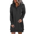 thumbnail image 1 of Womens Casual Hoodies Dress Fall Long Sleeve Sweatshirt Button Down Drawstring Pullover Top Lightweight Dress, 1 of 4