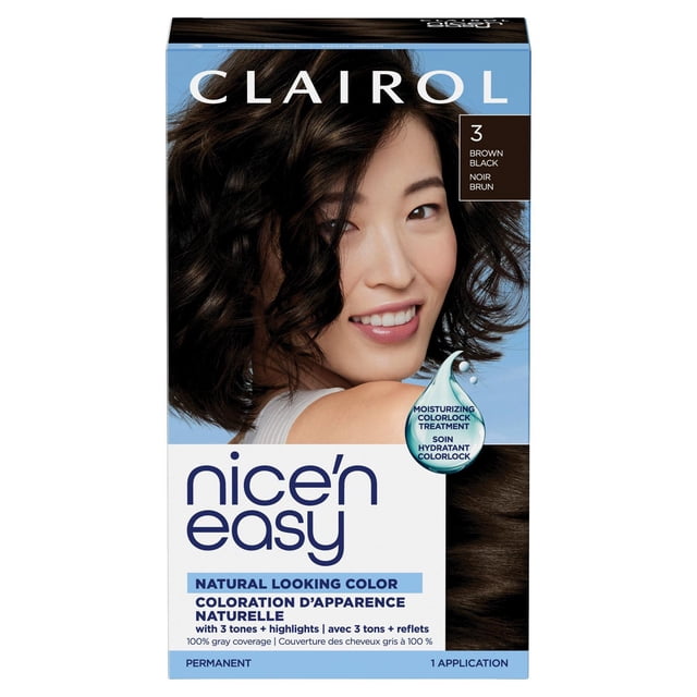 Clairol Nice'n Easy Teinture Capillaire Permanente, Boîte de Produit pour l'Avant Montrant le carton de Marque avec tube de Crème Colorante Permanente, Bouteille de lotion Activatrice de Couleur et sachet d'Après-shampoing ColorSeal; Crée Trois Tons Mélangés et Mèches, Offre une Couverture des Cheveux Gris à 100 % et Dure jusqu'à 8 Semaines; Utilisé Souvent pour des Retouches des Racines entre les Visites au salon.