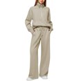 thumbnail image 1 of Women's Fall Matching Set - Half Zip Sweatshirt & Wide Leg Sweatpants - Casual Oversized Outfit S-XXL, 1 of 2